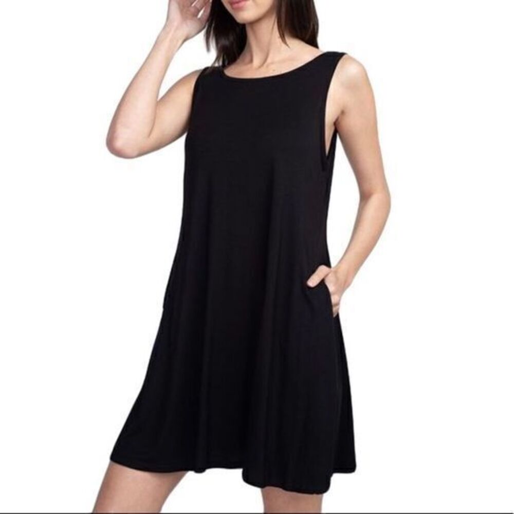 Lulus black crisscross strap back black tunic mini dress size xs‎